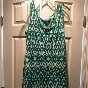 Green/white print reversible dress